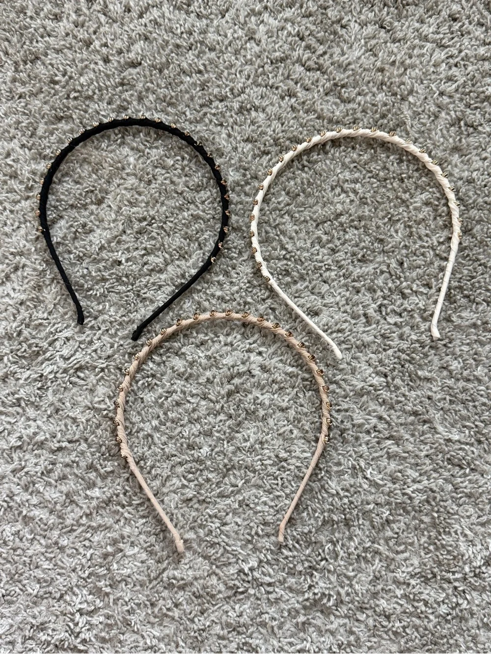 Set of 3 Gemstone Headbands - Black, Rose Gold & Cream